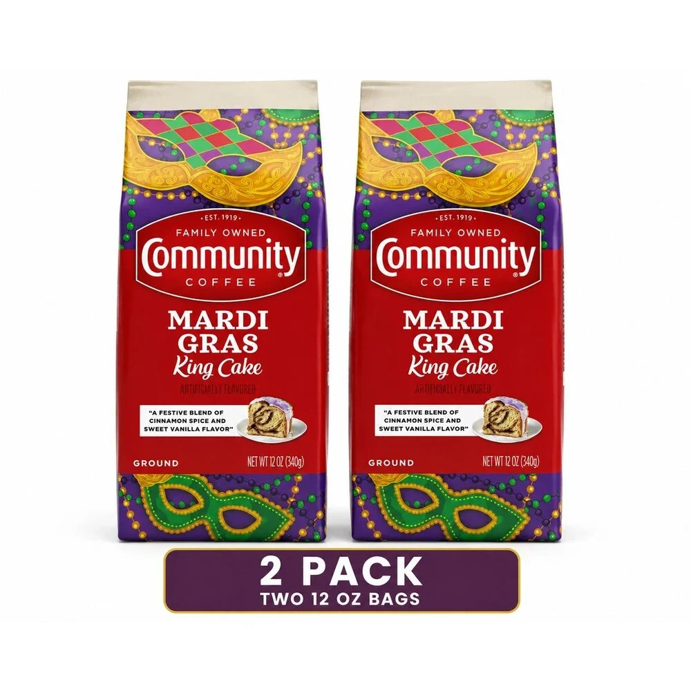 Community Coffee Mardi Gras King Cake Ground Coffee 12 oz 2 Pack NEW